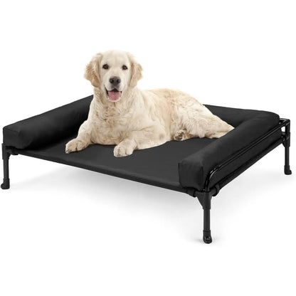Elevate Your Dog's Comfort with the VEEHOO Cooling Elevated Dog Bed - Perfect for Large Dogs with Three-Sided Bolster Design and Easy Assembly!