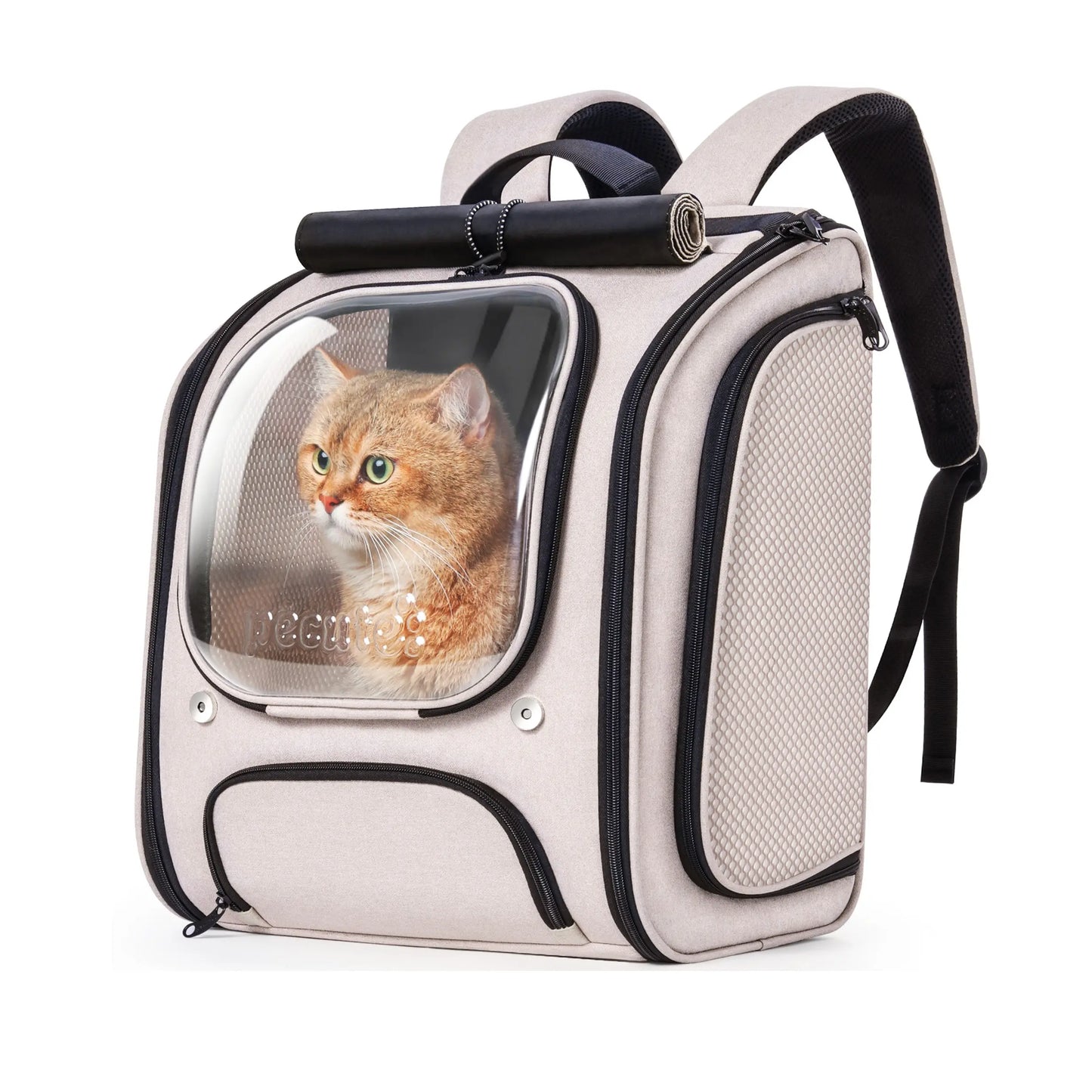 Pecute Expandable Cat Backpack Carrier – Airline Approved Bubble Space Capsule for Small Dogs & Cats, Stylish Pink Design with Locking Zippers and Ventilated Mesh