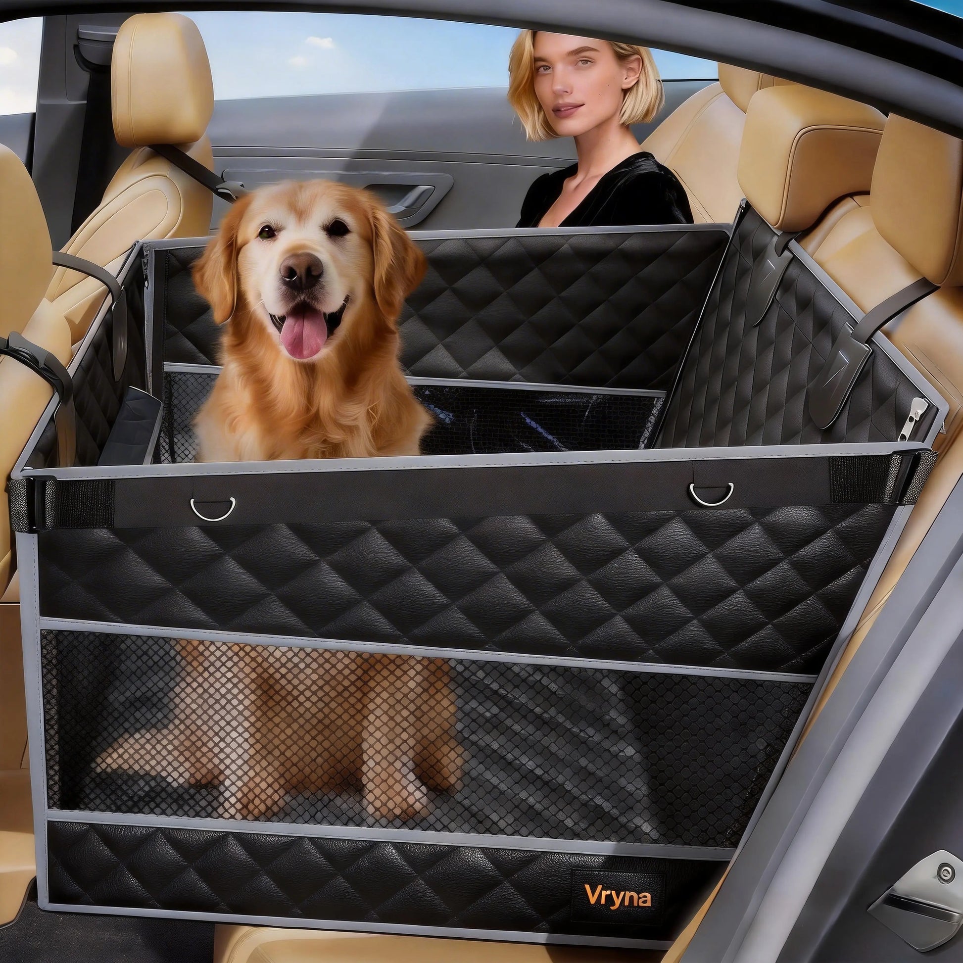 Ultimate Dog Car Basket - Waterproof Hammock Style for Large & Medium Dogs, Compatible with Cars, Trucks & SUVs, Features 2 Mesh Windows & Storage Bag