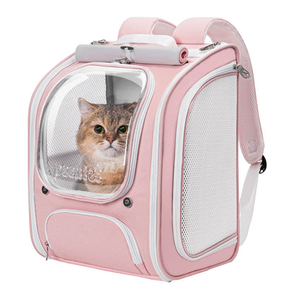 Pecute Expandable Cat Backpack Carrier – Airline Approved Bubble Space Capsule for Small Dogs & Cats, Stylish Pink Design with Locking Zippers and Ventilated Mesh