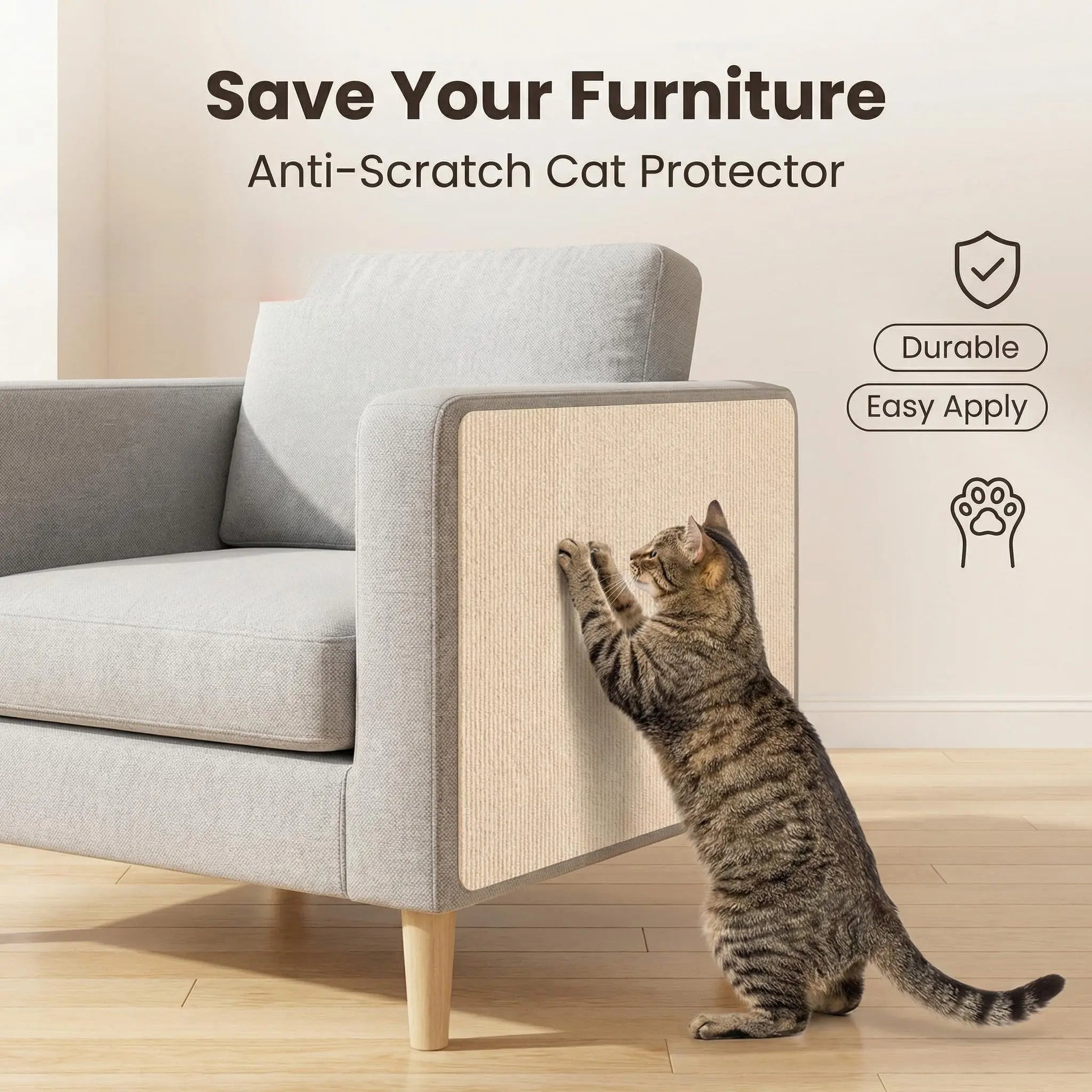 Ultimate Cat Scratch Furniture Protector - Self-Adhesive Anti-Scratch Couch and Wall Shield, Durable Trimmable Scratching Pad to Stop Cat Damage