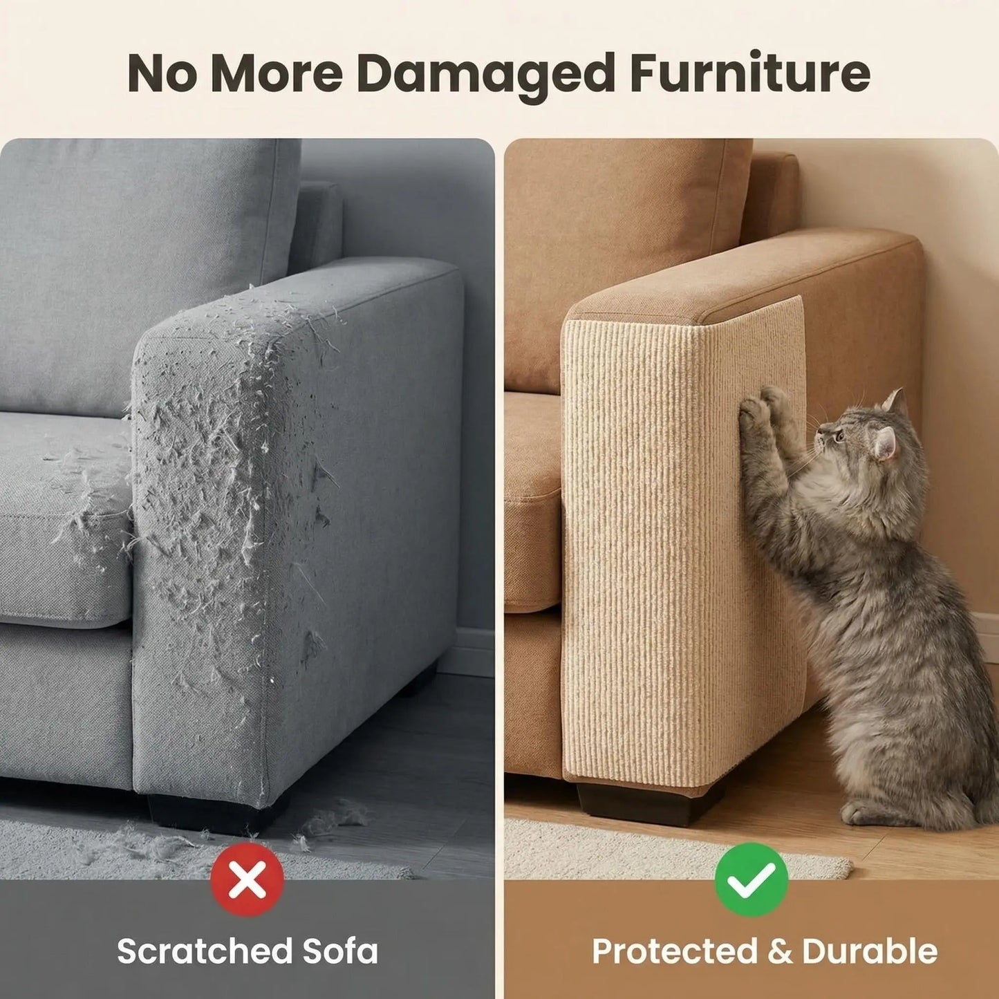 Ultimate Cat Scratch Furniture Protector - Self-Adhesive Anti-Scratch Couch and Wall Shield, Durable Trimmable Scratching Pad to Stop Cat Damage