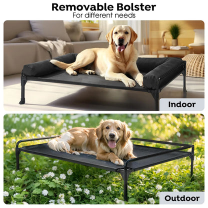 Elevate Your Dog's Comfort with the VEEHOO Cooling Elevated Dog Bed - Perfect for Large Dogs with Three-Sided Bolster Design and Easy Assembly!