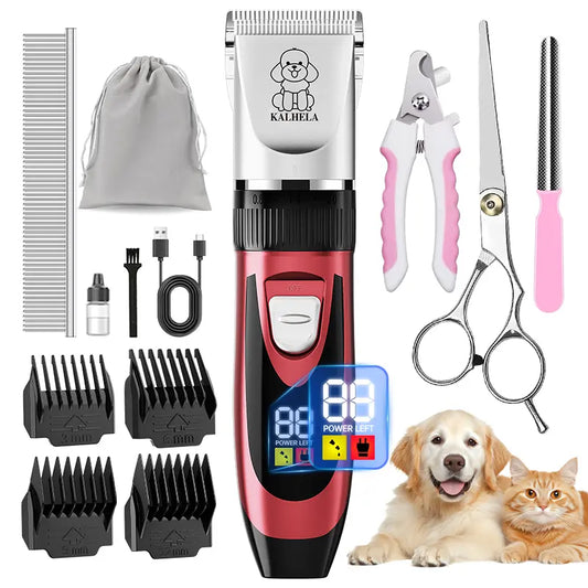 KALHELA Professional Dog Grooming Kit - Cordless Clipper & Nail Trimmer for All Coat Types, Low Noise, Perfect for Dogs and Cats