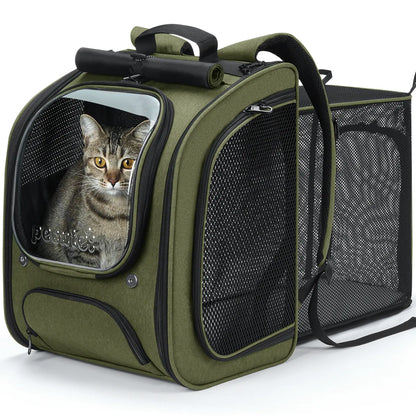 Pecute Expandable Cat Backpack Carrier – Airline Approved Bubble Space Capsule for Small Dogs & Cats, Stylish Pink Design with Locking Zippers and Ventilated Mesh