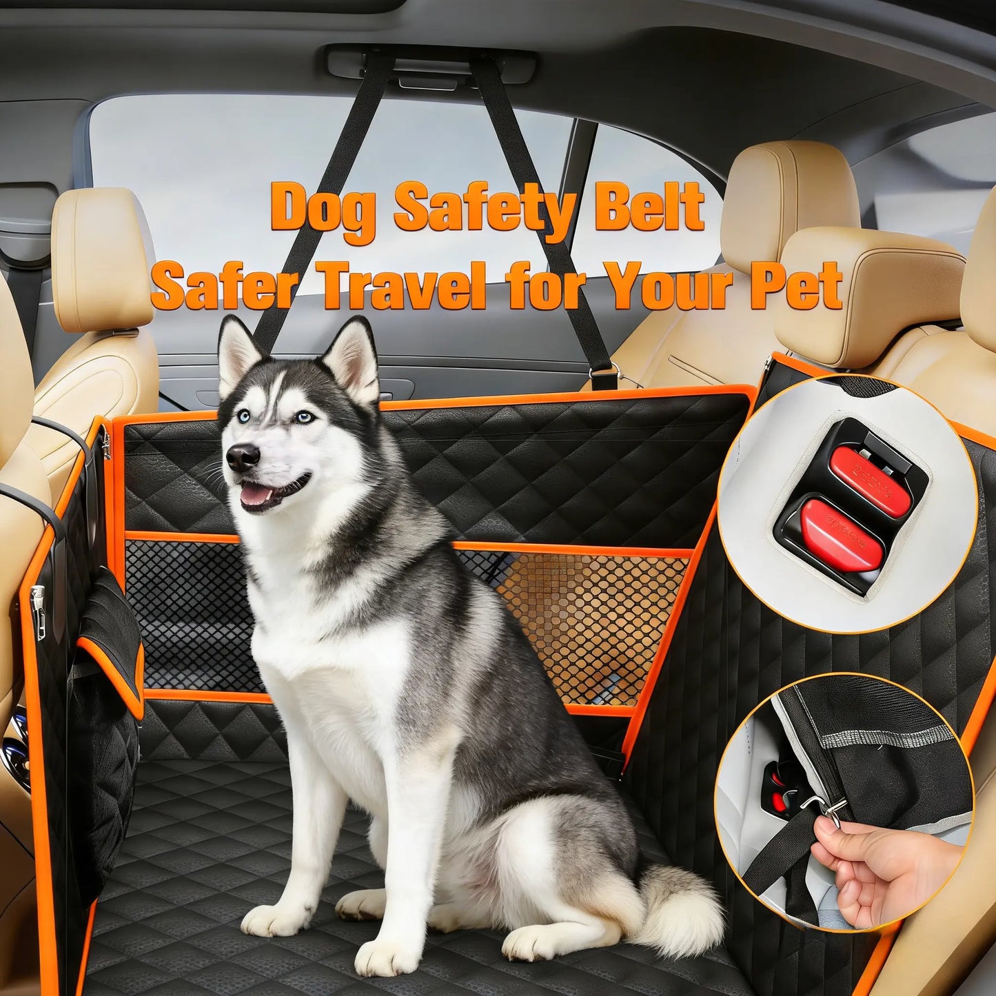 Ultimate Dog Car Basket - Waterproof Hammock Style for Large & Medium Dogs, Compatible with Cars, Trucks & SUVs, Features 2 Mesh Windows & Storage Bag