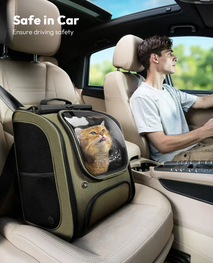 Pecute Expandable Cat Backpack Carrier – Airline Approved Bubble Space Capsule for Small Dogs & Cats, Stylish Pink Design with Locking Zippers and Ventilated Mesh