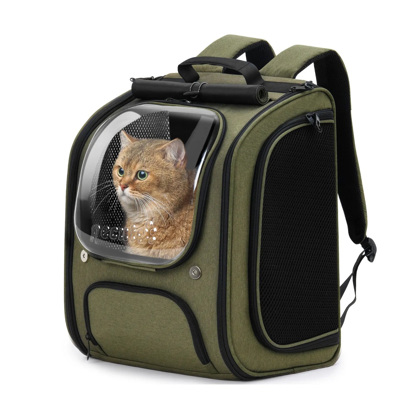 Pecute Expandable Cat Backpack Carrier – Airline Approved Bubble Space Capsule for Small Dogs & Cats, Stylish Pink Design with Locking Zippers and Ventilated Mesh
