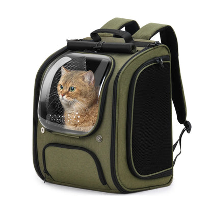 Pecute Expandable Cat Backpack Carrier – Airline Approved Bubble Space Capsule for Small Dogs & Cats, Stylish Pink Design with Locking Zippers and Ventilated Mesh