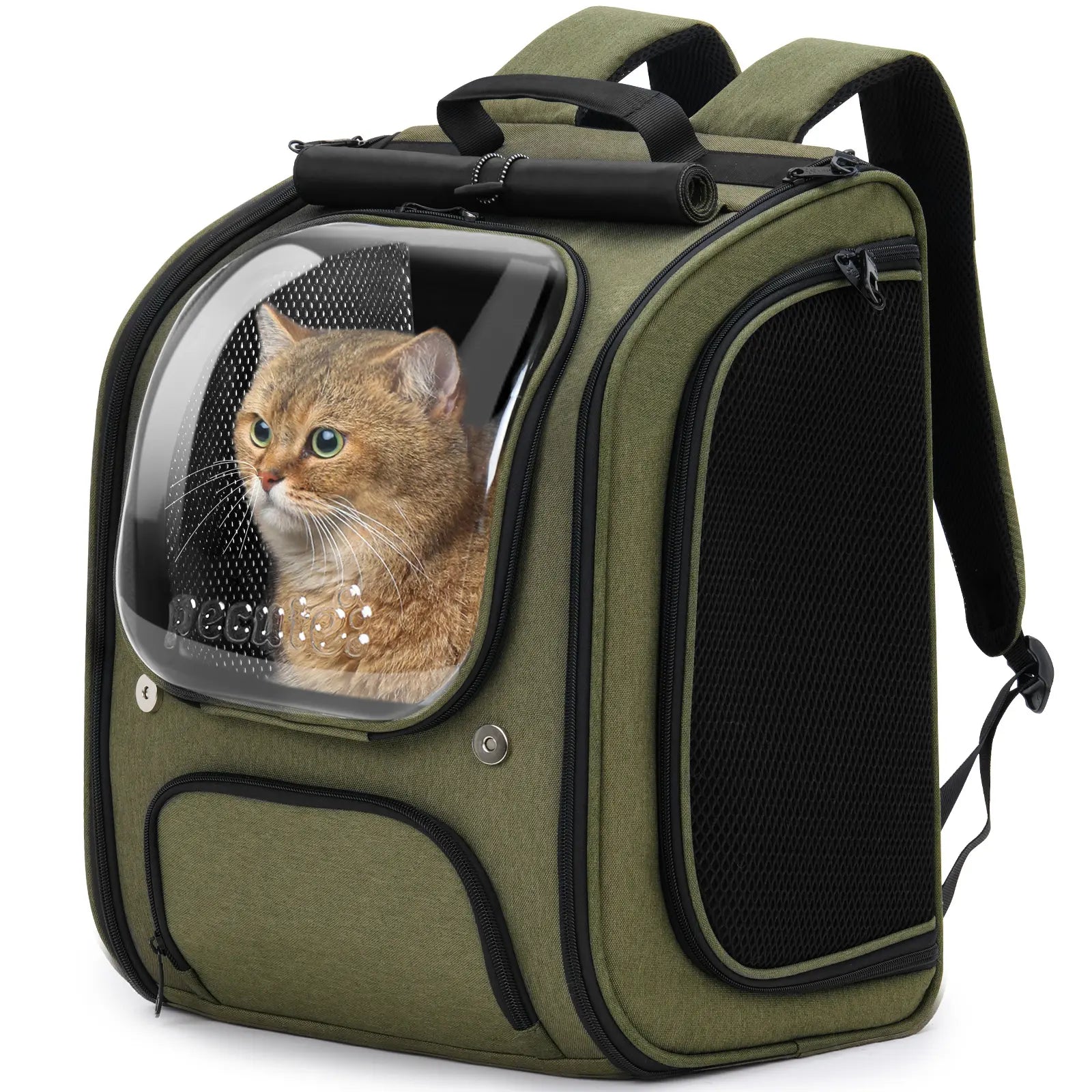 Pecute Expandable Cat Backpack Carrier – Airline Approved Bubble Space Capsule for Small Dogs & Cats, Stylish Pink Design with Locking Zippers and Ventilated Mesh