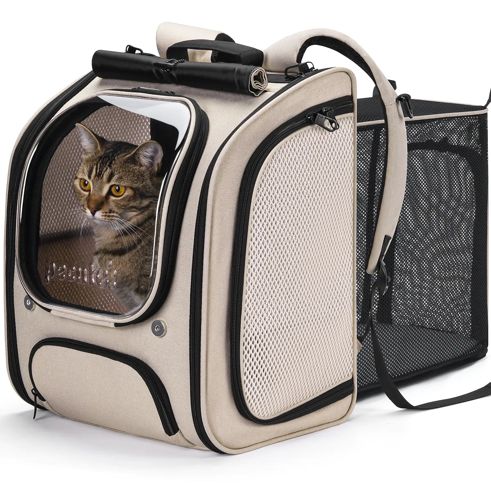 Pecute Expandable Cat Backpack Carrier – Airline Approved Bubble Space Capsule for Small Dogs & Cats, Stylish Pink Design with Locking Zippers and Ventilated Mesh