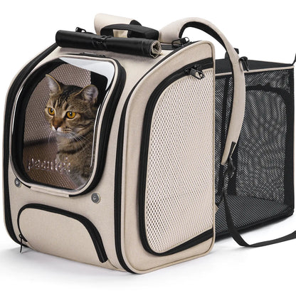 Pecute Expandable Cat Backpack Carrier – Airline Approved Bubble Space Capsule for Small Dogs & Cats, Stylish Pink Design with Locking Zippers and Ventilated Mesh