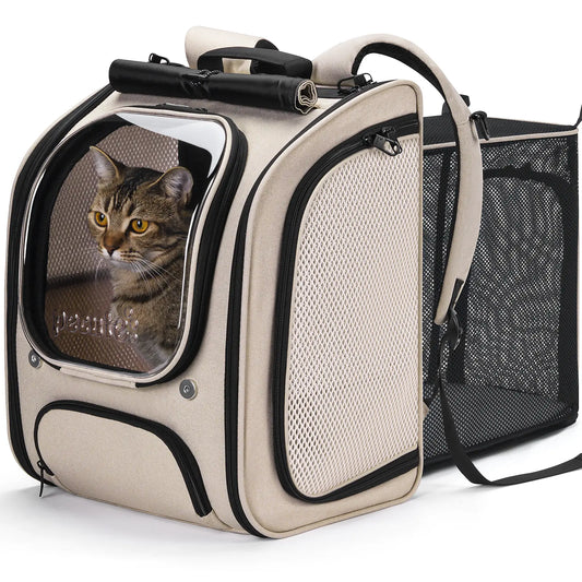 Pecute Expandable Cat Backpack Carrier – Airline Approved Bubble Space Capsule for Small Dogs & Cats, Stylish Pink Design with Locking Zippers and Ventilated Mesh