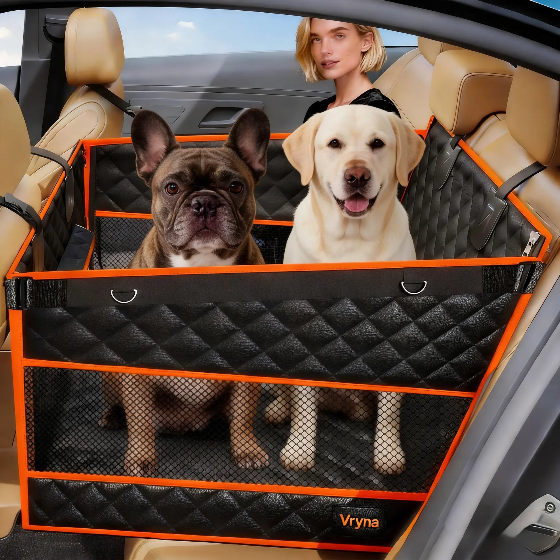 Ultimate Dog Car Basket - Waterproof Hammock Style for Large & Medium Dogs, Compatible with Cars, Trucks & SUVs, Features 2 Mesh Windows & Storage Bag