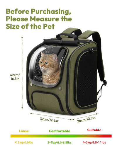 Pecute Expandable Cat Backpack Carrier – Airline Approved Bubble Space Capsule for Small Dogs & Cats, Stylish Pink Design with Locking Zippers and Ventilated Mesh