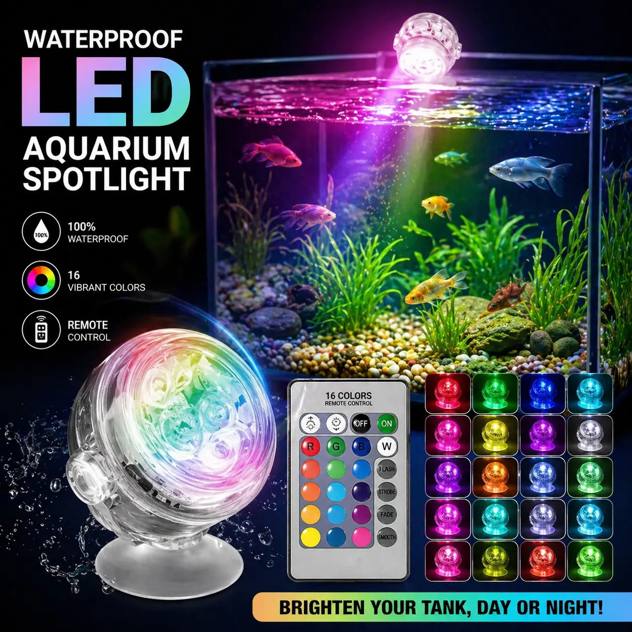 Vibrant Submersible LED Mood Light for Aquariums - USB Color-Changing Underwater Lamp, Waterproof Night Light for Freshwater & Saltwater Tanks