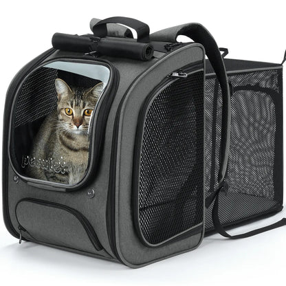 Pecute Expandable Cat Backpack Carrier – Airline Approved Bubble Space Capsule for Small Dogs & Cats, Stylish Pink Design with Locking Zippers and Ventilated Mesh