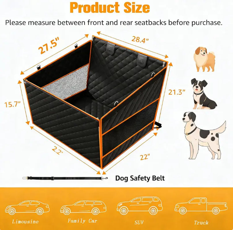Ultimate Dog Car Basket - Waterproof Hammock Style for Large & Medium Dogs, Compatible with Cars, Trucks & SUVs, Features 2 Mesh Windows & Storage Bag