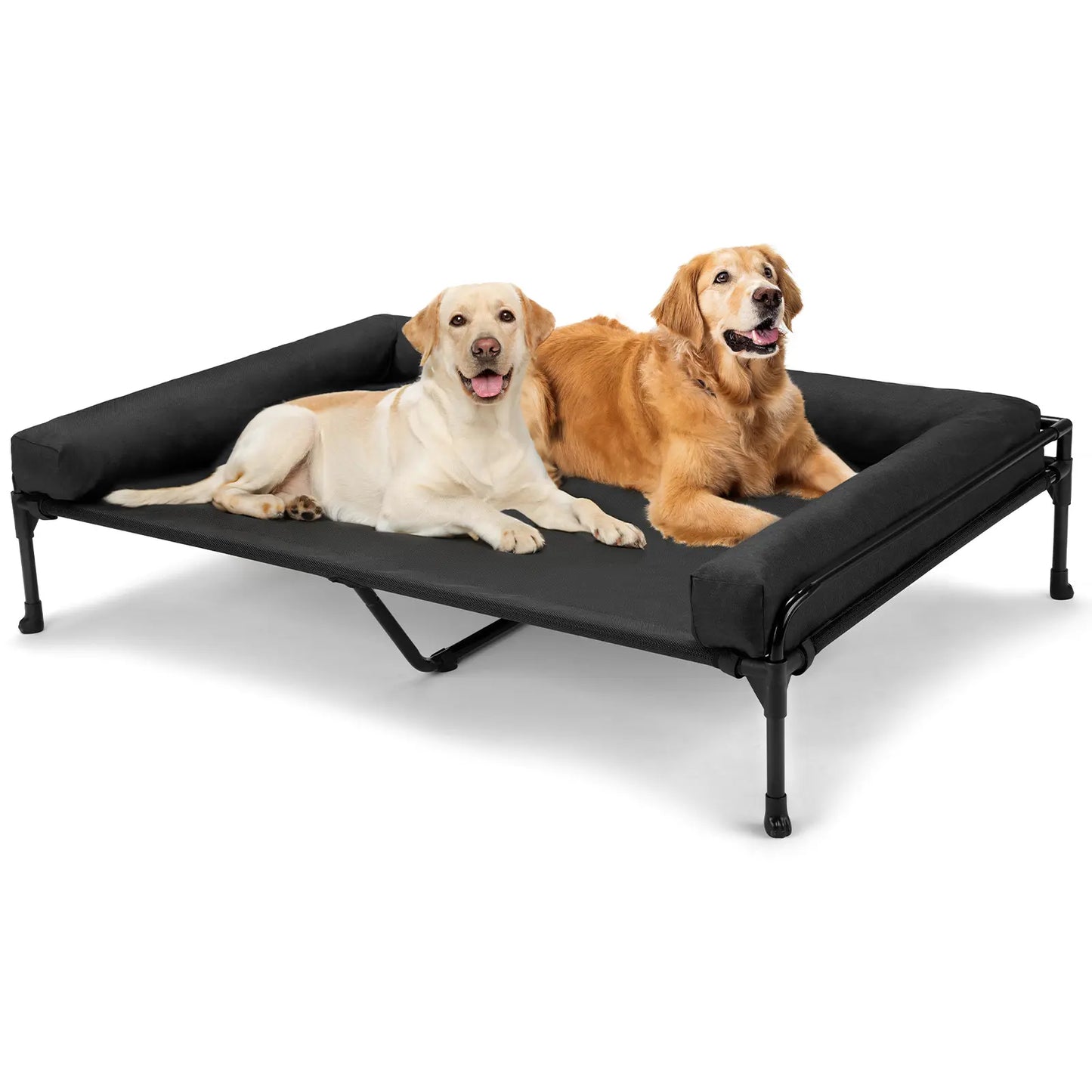 Elevate Your Dog's Comfort with the VEEHOO Cooling Elevated Dog Bed - Perfect for Large Dogs with Three-Sided Bolster Design and Easy Assembly!